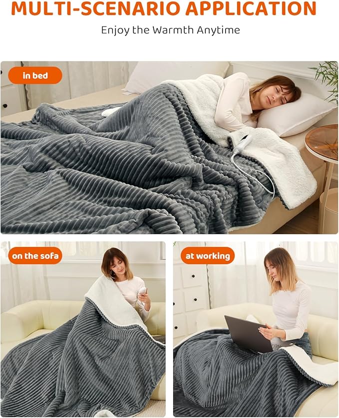 Heated Blanket Electric Blanket Twin Size, Super Soft Cozy Upgraded Flannel Heating Blanket with 9 Heating Levels & 1-9 Hours Auto Off, Fast Heating & Overheat Protection, 62" x 84", Light Gray