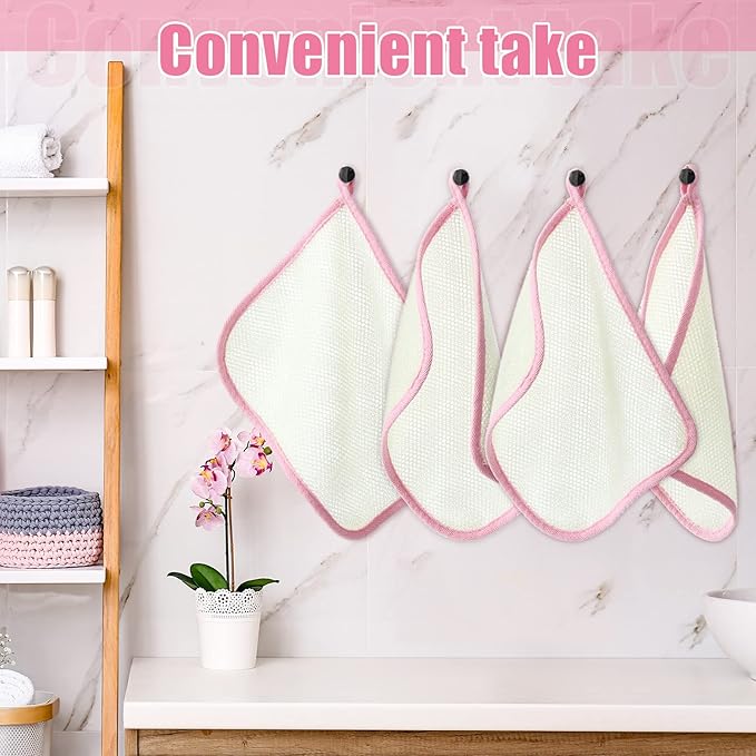 Tatuo 10 Count Popup Closed Exfoliating Wash Cloths for Body and Face Facial Bath Scrub Soft Weave Loofah Towel Exfoliate Bath Towel Remove Dead Skin Wash Cloth for Women Man (Pink Edge)