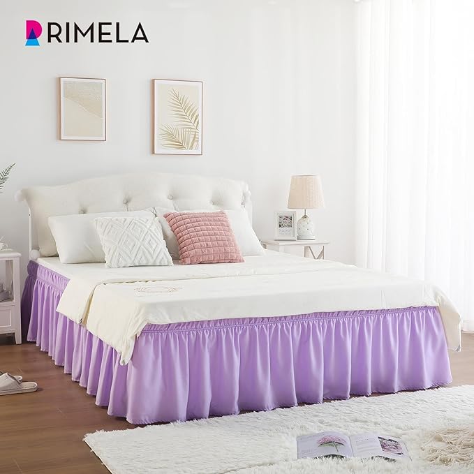 RIMELA Bed Skirting Queen Size Lilac Purple Bed Skirt 18 Inch Drop, Wrap Around Elastic Adjustable Bedskirt, Dust Ruffle for Bed Frame & Box Spring Soft Durable Fabric Machine Washable Easy to Install