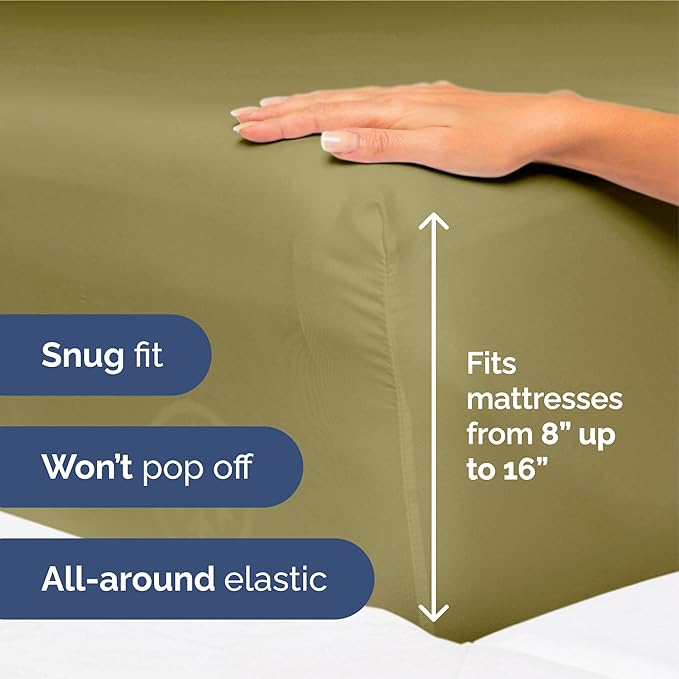 King Size 4 Piece Sheet Set - Extra Soft, Breathable and Cooling - Hotel Luxury Durable Bed Sheets for Women & Men - Deep Pockets, Easy-Fit & Wrinkle-Free - Olive Yellow Oeko-Tex