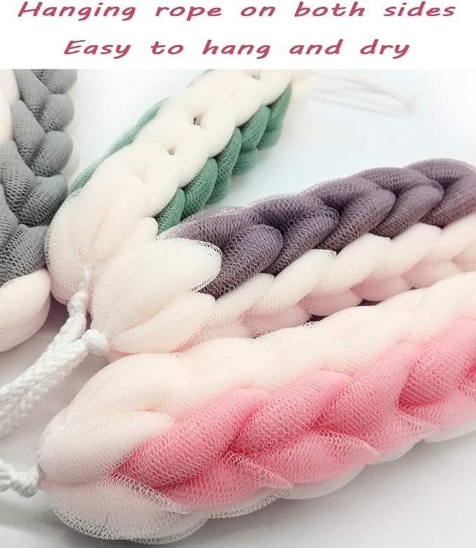 AARAINBOW 2 Packs Upgraded Long Stretch Back Sponge with Rope Handles Back Scrubber Bath Shower Mesh Sponge Exfoliating Body Scrub Stretch Braided Loofah for Men Women Loofah Rope (2 Gray)