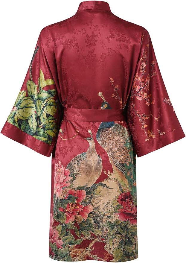 Ledamon Women's Kimono Short Robe - Classic Floral Bathrobe Nightgown