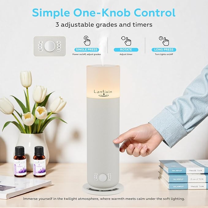 Lantixin Waterless Essential Oil Diffuser Nano Atomization Technology for Large Home-Adjustable and Long Lasting Air Diffuser for Hotel Office Bedroom Large Home (Yellow)