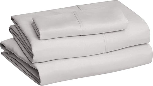 Amazon Basics Lightweight Super Soft Easy Care Wrinkle Free Microfiber 3 Piece Bed Sheet Set with 14-Inch Deep Pockets, Twin, Light Gray, Solid, Kids, Men & Women Bedding