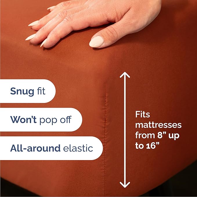 Queen Size 4 Piece Sheet Set - Comfy Breathable & Cooling Bed Sheets Set - Hotel Luxury Bedding for Women, Men, Kids, Teens, Boys & Girls - Deep Pockets, Soft and Wrinkle Free - Oeko-Tex - Terracotta