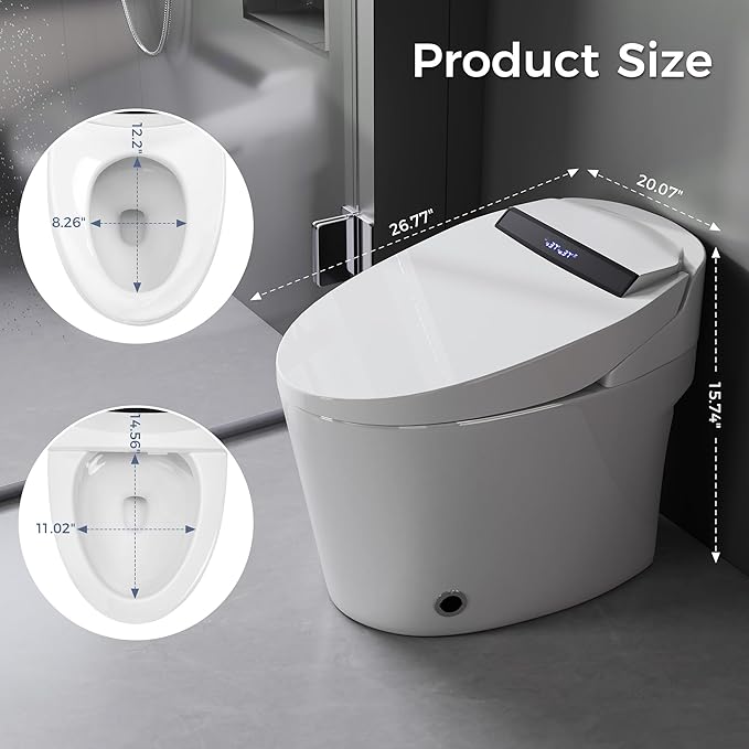 Bidet Toilet, One Piece Toilet with Tankless, Heated Toilet Seat, Bidet Warm Water, Dryer, Foot Sensor Operation, Auto Toilet Flushing