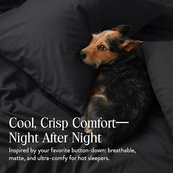 Brooklinen Luxury Percale Duvet Cover – 100% Cotton, Cool, Crisp, Extra-Long Corner Ties, Button Closure, Soft & Breathable – Machine Washable, Duvet Cover Full/Queen Bed Sizes (Slate)