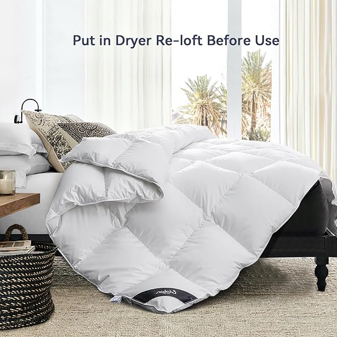 Globon Goose Down Comforter California King Size All Season Duvet Insert,420Thread Count Ultra Soft Noiseless Shell,800 Fill Power, with Corner Tabs,White