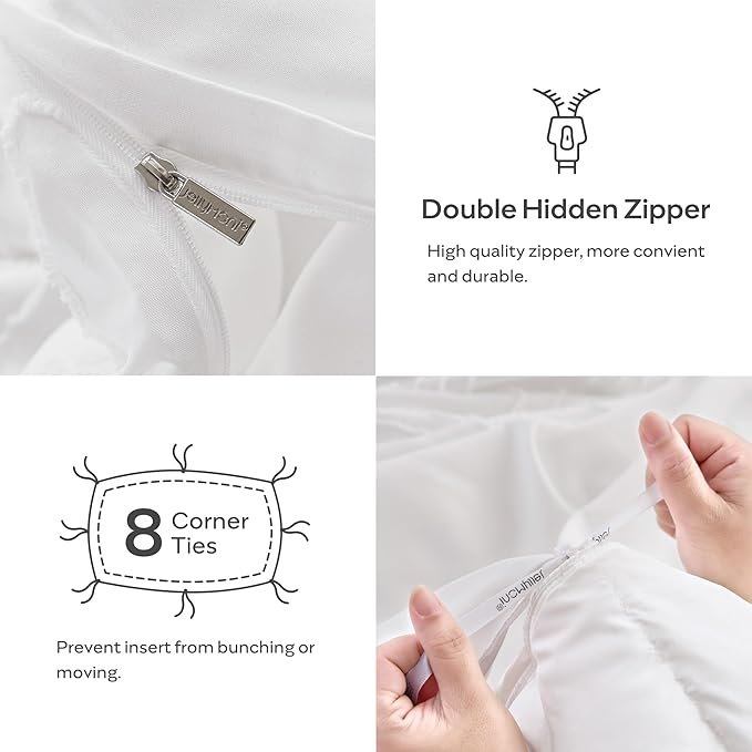 JELLYMONI Duvet Cover Full Size Bright White - 3PCS Boho Duvet Cover Set Plaid Polyester Tufted Bohemian Jacquard Knit Textured Comforter Cover 80×90in Rhombic Geometric Pattern Corner Ties & Zipper