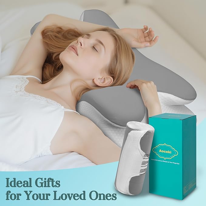 Cervical Neck Pillow for Sleeping,Memory Foam Pillows for Neck Pain Relief,Ergonomic Neck Support Contour Pillow for Side Back Stomach Sleepers,Orthopedic Breathable Pillowcase(Light Grey)