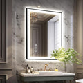 24x32 LED Bathroom Mirror, Black Aluminum Framed, Backlit + Front-Lit, 3 Colors Temperature Changeable, Dimmable Vanity Mirror, Tempered Glass, Defog, Waterproof, Memory (Horizontal/Vertical)