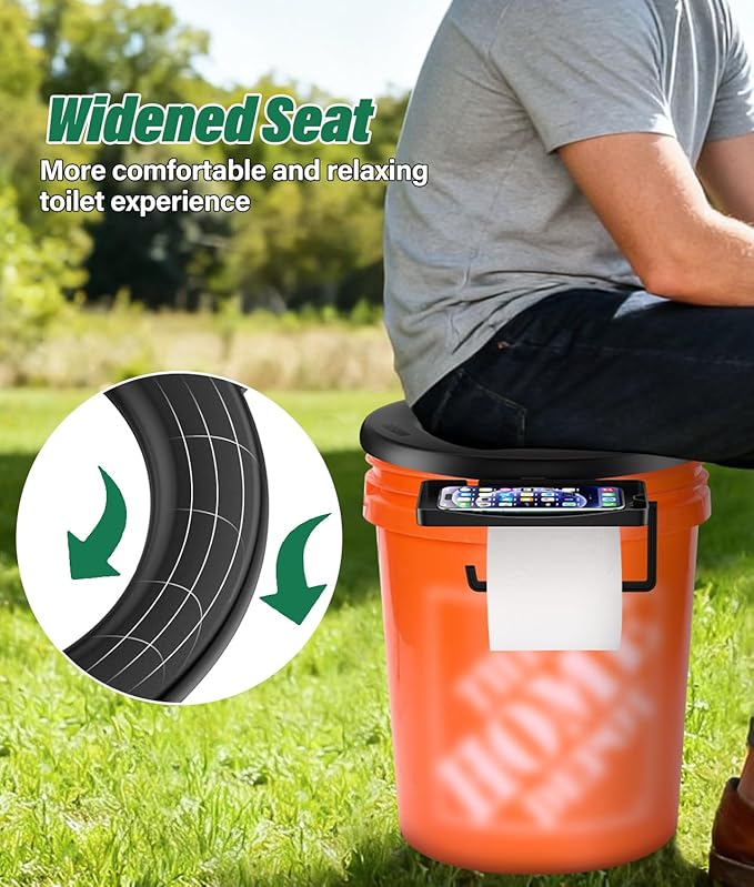 Bucket Toilet Seat, Portable Toilet Seat for 5 Gal Buckets, Camping Toilet Seat, Snap-on Toilet Seat for Outdoor, Camping, Hiking, Emergency, Car, Boat, RV Travel