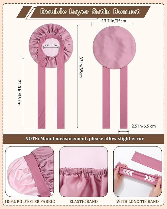 AWAYTR Women Satin Bonnet for Sleeping - Double Layer Silk Hair Bonnet with Elastic Tie Band for Braids Curly Hair