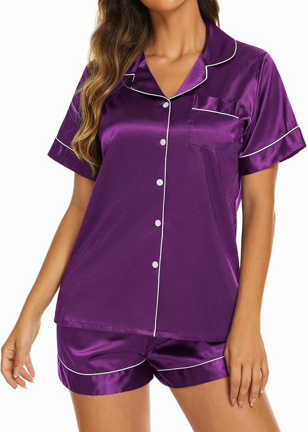 Ekouaer Pajamas for Women Set Silk Satin Pjs Shorts Sleepwear 2 Piece Loungewear S-XXL