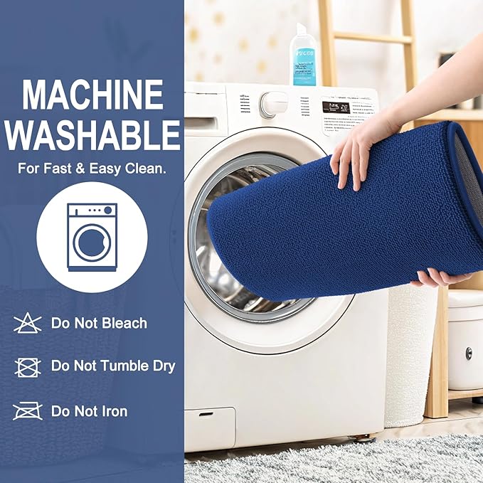 OLANLY Thick Memory Foam Bath Mat Rug 47x17, Extra Soft Absorbent Bathroom Rug, Quick Dry Bath Mats, Non-Slip, Machine Washable Carpet for Bathroom, Tub and Shower, Home Decor Accessories, Navy
