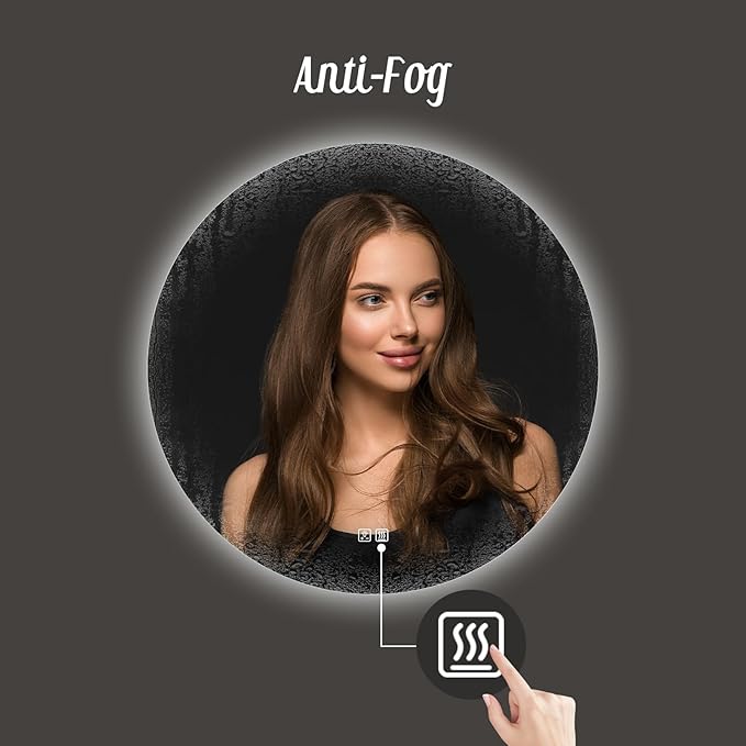 APRILSOUL 44 Inch Round LED Backlit Bathroom Mirror, Vanity Mirror with Anti-Fog, Touch Button, 3 Colors and Dimmable Light