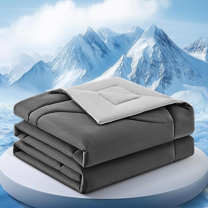 Cooling Comforter Queen Size, Double-Sided Cooling Blanket for Hot Sleepers & Night Sweats, Arc-Chill Q-Max > 0.4 Breathable Ice Blanket, Lightweight Cold Comforter (80''x90'', Dark Grey)