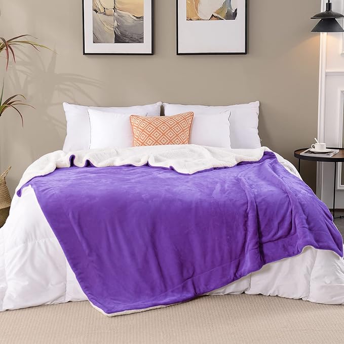 SOCHOW Sherpa Fleece Throw Blanket, Double-Sided Super Soft Luxurious Plush Blanket Throw Size, Purple, 50x60 inches