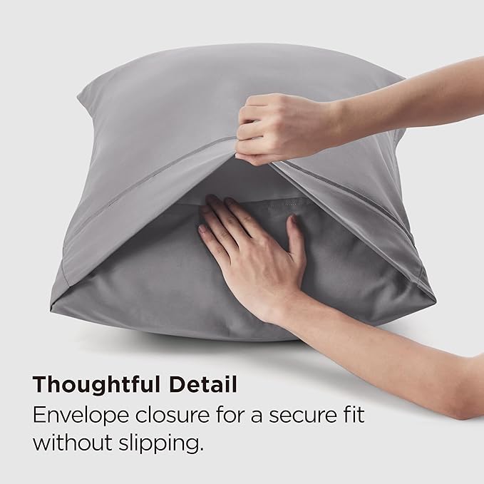 Bedsure King Size Pillow Cases Set of 2 - Silver Grey Brushed Microfiber Pillowcases 2 Pack, Super Soft Pillow Case Cover with Envelope Closure, Wrinkle, Fade and Stain Resistant, 20x36 Inches