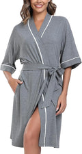 COLORFULLEAF Womens Bamboo Short Robes Lightweight Kimono Cotton Robe Soft Knit Bathrobe Ladies Loungewear with Pockets