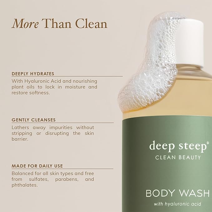 Deep Steep Body Wash, Grapefruit Bergamot, 17 oz – Hydrating Shower Gel with Hyaluronic Acid, Shea Butter, Aloe Vera & Argan Oil – Vegan, Clean Beauty, Clean & Refreshed Skin
