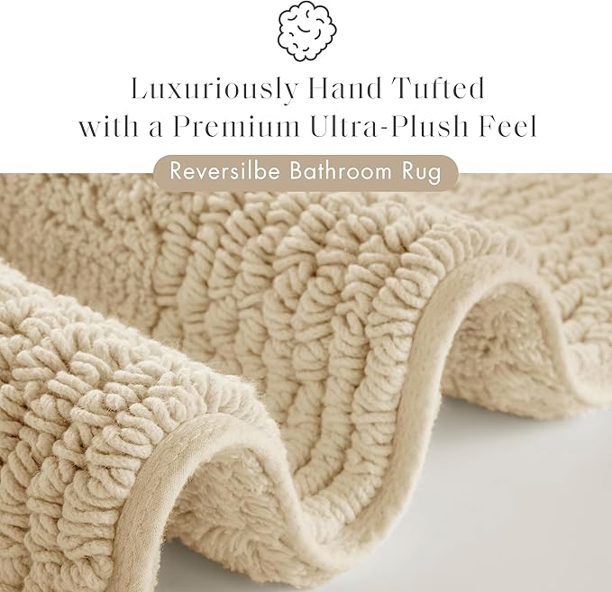 Madison Park Splendor Reversible 100% Cotton Tufted Bathroom Rug-3000 GSM Hotel Quality Luxurious Plush Medium Pile Bath Mat Absorbent, Quick Dry, Shower Room Décor, 21x34, Natural