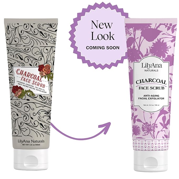 LilyAna Naturals Charcoal Face Scrub - Facial Exfoliator - Microdermabrasion Scrub - Facial Skin Care Products for Women and Men - Lavender and Tea Tree Oil - 3oz