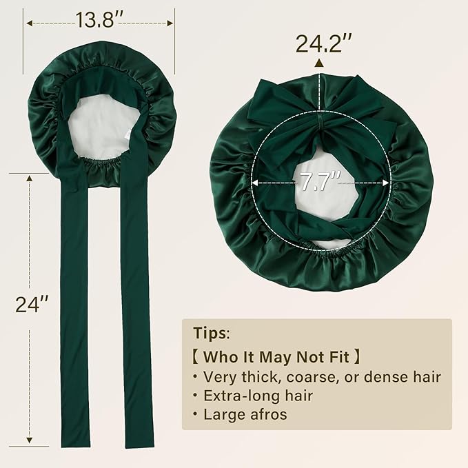ZIMASILK 100% Mulberry Silk Bonnet for Sleeping Women Long Hair Double Layer Silk Hair Wrap with Tie Band Stay On Head (1Pc, Blackish Green)