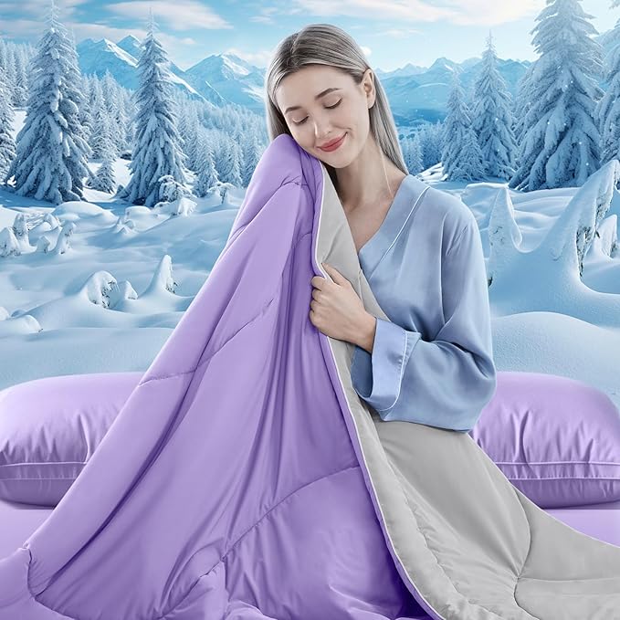 Cooling Comforter Twin Size, Double-Sided Cooling Blanket for Hot Sleepers & Night Sweats, Arc-Chill Q-Max > 0.4 Breathable Ice Blanket, Lightweight Cold Comforter (68''x90'', Purple)