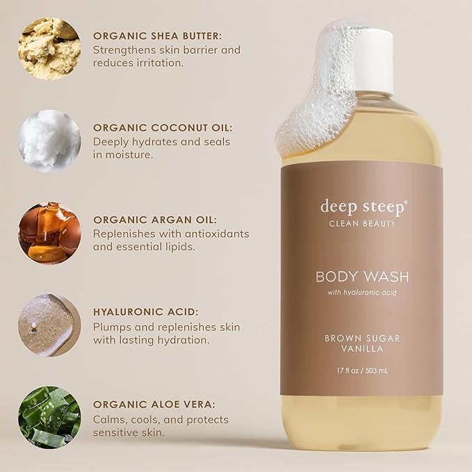 Deep Steep Body Wash, Grapefruit Bergamot, 17 oz – Hydrating Shower Gel with Hyaluronic Acid, Shea Butter, Aloe Vera & Argan Oil – Vegan, Clean Beauty, Clean & Refreshed Skin