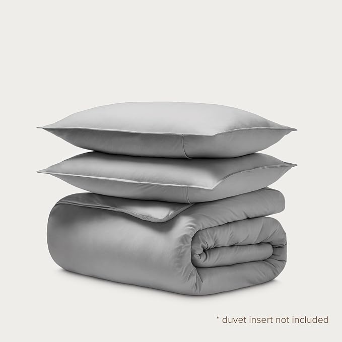 Bare Home 100% Organic Cotton Jersey Duvet Cover Set - Ultra Soft - 100% Cotton - 3pcs - Corner Ties - Button Closure - Bed Duvet Cover & Pillow Shams (King/Cal King, Light Grey)
