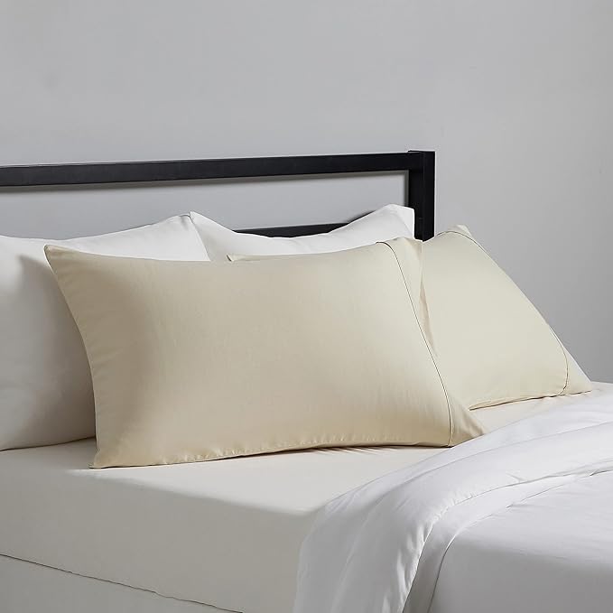 Amazon Basics Standard Pillow Cases Set of 2 - Lightweight, Super Soft Easy Care Microfiber, Beige, 30" L x 20" W, Pillows Not Included