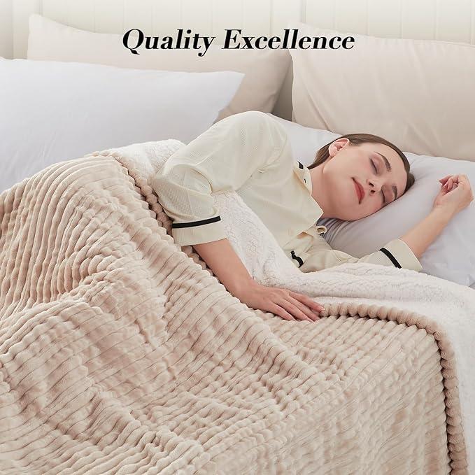 Westinghouse Full Size Heated Blanket, Soft Flannel to Sherpa Reversible, Electric Blanket Full with 10 Heating Settings & 1-12 Hours Auto Shut Off, Machine Washable, (72" x 84", Beige)