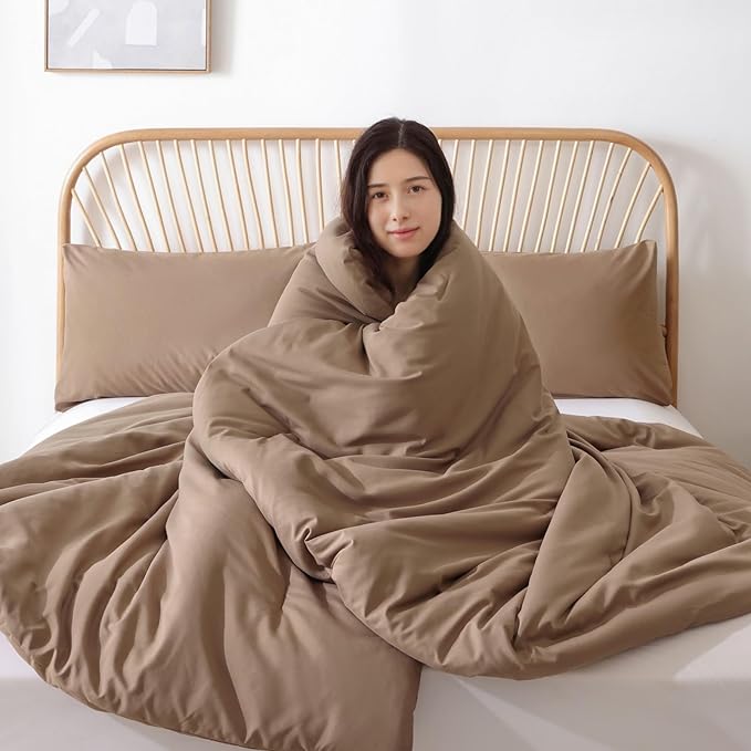 ROSGONIA Oversized Queen Comforter Dark Khaki, 3pcs (1 Comforter & 2 Pillowcases) Lightweight Oversized Queen Comforter Sets Bedding Blanket Quilts