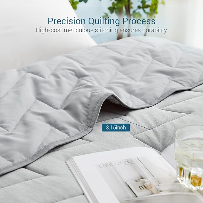 Elegear Revolutionary Cooling Comforter Twin Absorb Body Heat to Keep Cool, Cooling Blanket for Hot Sleepers Japanese Arc-Chill 3.0 Cool Tech Fabric Summer Comforter Cool Quilt -Light Gray