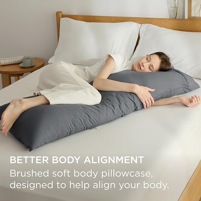 Bedsure 20x54 Body Pillow Case Cover - Dary Grey Brushed Microfiber Long Pillow Cases for Body Pillow, Ultra Soft and Cozy Pillowcase with Envelope Closure, Wrinkle, Fade and Stain Resistant, 1 Pack