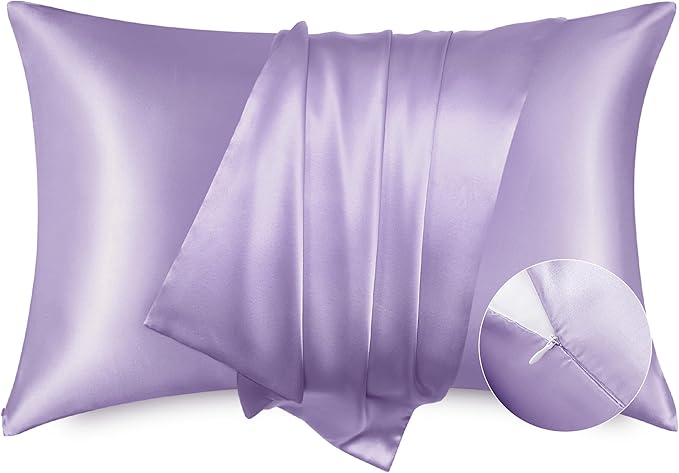 Bedsure Satin Pillowcase with Zipper, Similar to Silk Pillow Cases 2 Pack, Silky & Soft Satin Pillow Cases Standard Size for Hair and Skin, Lavender Pillow Covers, Gifts for Women Men, 20x26 Inches
