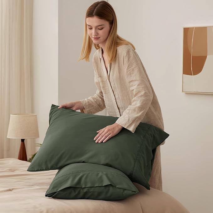 Bedsure Pillow Cases Standard Size Set of 2 - Olive Green Microfiber Pillowcases, Super Soft Double Brushed Pillow Case Covers with Envelope Closure, Wrinkle, Fade and Stain Resistant, 20x26 Inches
