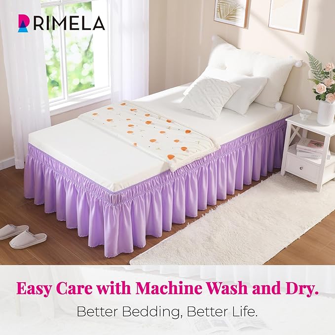 RIMELA Lilac Bed Skirt Full Size 15 Inch Drop, Elastic Bed Skirting for Bed Base and Frame, Bedding Dust Ruffle Easy to Install, Lightweight Wrap Around Adjustable Bedskirt