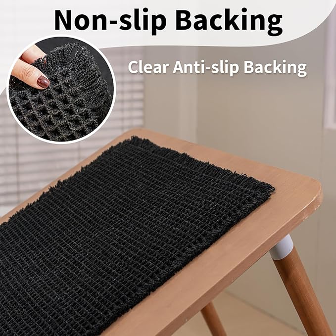 Black Bathroom Rug - Waffle Bath Mat Non Slip Washable, Super Absorbent & Quick Dry, Boho Bath Mat Farmhouse Bathroom Decor, 24'' x 36'', Black