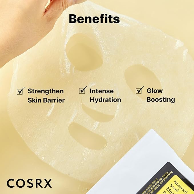 COSRX Snail Mucin Sheet Mask 10 EA with Snail Mucin Serum, Self Care, Face Masks for Dry, Sensitive Skin, Not Tested on Animals, No Parabens, No Sulfates, Korean Skin Care, Stocking Stuffers
