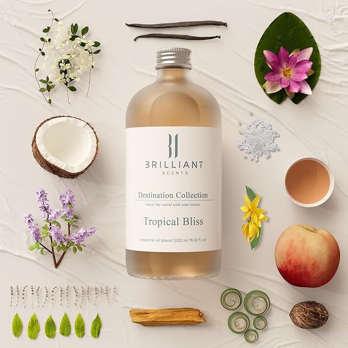 Brilliant Scents Tropical Bliss Fragrance Oil 500ml - Premium Diffuser Oil for Home, Office, Hotels - Long Lasting, Plant-Based, Meets IFRA Standards, USA-Made - Florals, Vanilla, Coconut Scent