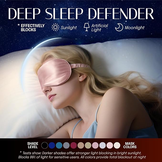 OLESILK 100% Natural Mulberry Silk Sleep Eye Mask Blindfold with Double Layer Silk Filling, Blackout Eye Mask for Women Men Sleeping, Travel and Nap, Eye Cover Eyeshade with Gift Box, Black