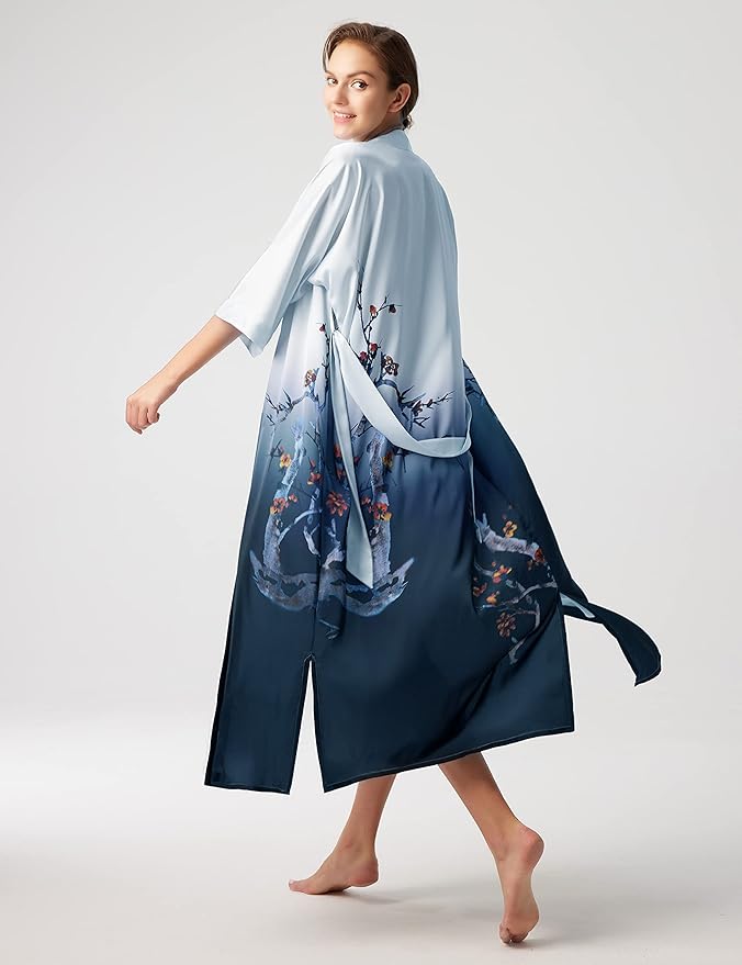PRODESIGN Kimono Robe for Women - Long Satin Sleepwear Silky Kimono Cover-Up Nightgown Japanese Bathrobe Loungewear Blouse