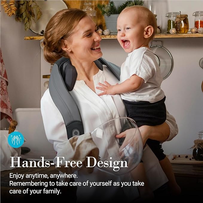 Cordless Neck and Shoulder Massager - Shiatsu Back Massager for Pain Relief Deep Tissue, Electric Rechargeable Cervical Massager with Heat