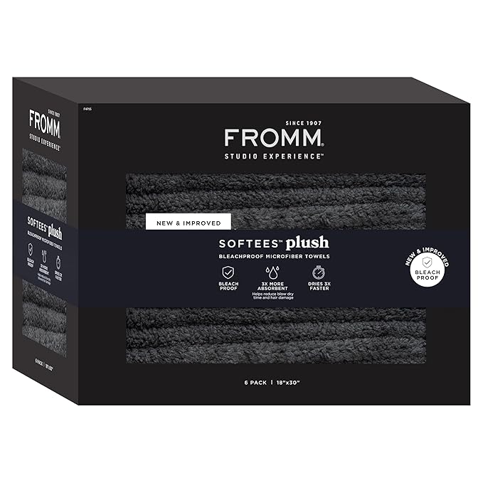Fromm Softees Plush Microfiber Towels for Hair Salon, Barber, Spa, Ultra Soft Hair Wrap for Drying Hair, Hands, Face, Dark Grey, 20 x 34 Inches, 6 Pack