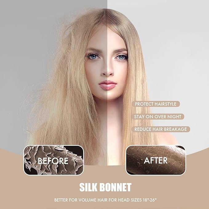 Silk Bonnet for Sleeping Women, Adjustable Soft Satin Lined Bonnet with Tie Band, Double Layer Sleep Night Cap