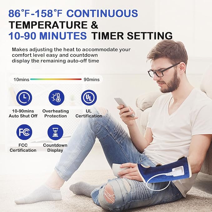 JOBYNA Heating Pad for Wrist Pain, 30S Fast Heat Heated Wrist Wrap, 86-158℉, 10-90Min Auto Shut Off, Suitable for Arthritis, Carpal Tunnel Relief, Sprains Trigger Thumb