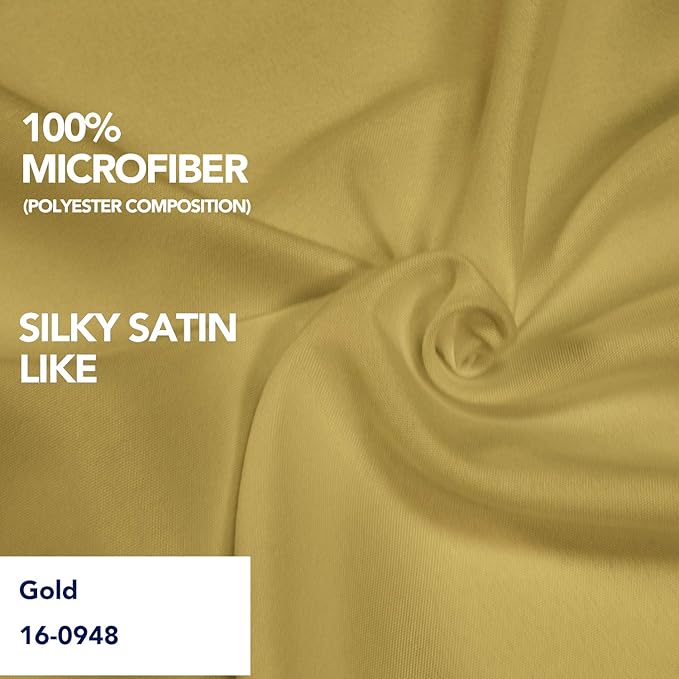 PureFit Wrap Around Ruffled Bed Skirt with Adjustable Elastic Belt - 14 Inch Drop Easy to Put On, Wrinkle Free Bedskirt Dust Ruffles, Bed Frame Cover for Queen, King and C-King Size Beds, Gold