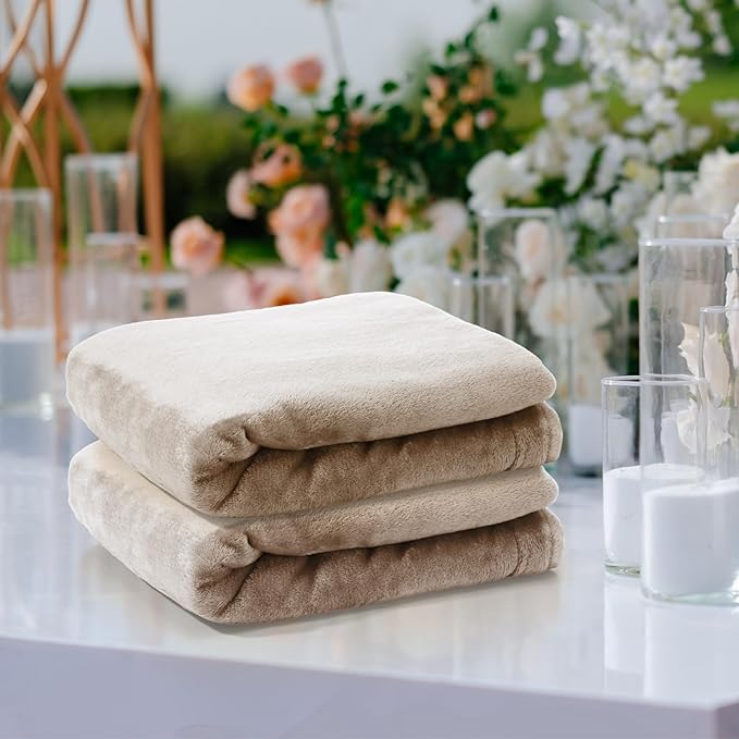 Tinideya 12 Pcs Flannel Fleece Throw Blanket Bulk 50 x 60 Inch Soft Fleece Blanket Warm Throw Blanket Coral Blankets for Couch Sofa Home Wedding Gifts Season (Khaki)